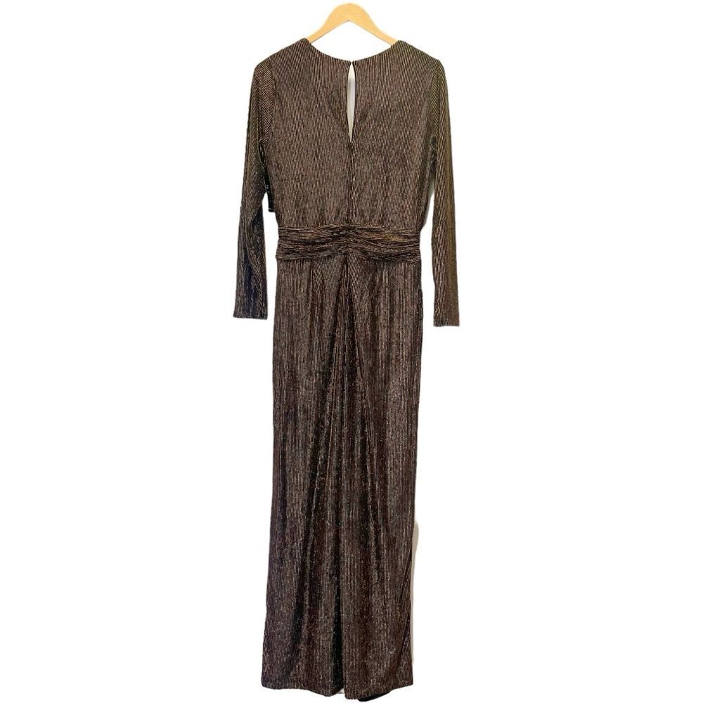 NWT Boston Proper Metallic Jumpsuit Medium Black Gold Wide Leg V Neck Party - Picture 5 of 16